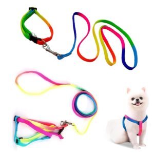 Sage Square Dog Harness: No-Pull, Lightweight, Adjustable, Rainbow Design, Leash Included.